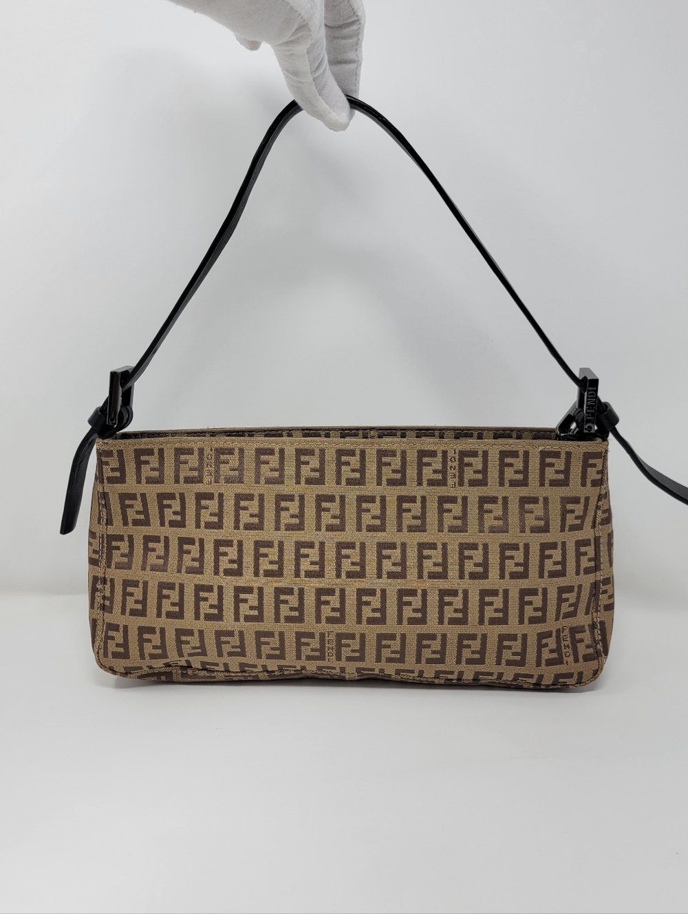 FENDI Zucchino Baguette Canvas Shoulder Bag - Picture 3 of 12